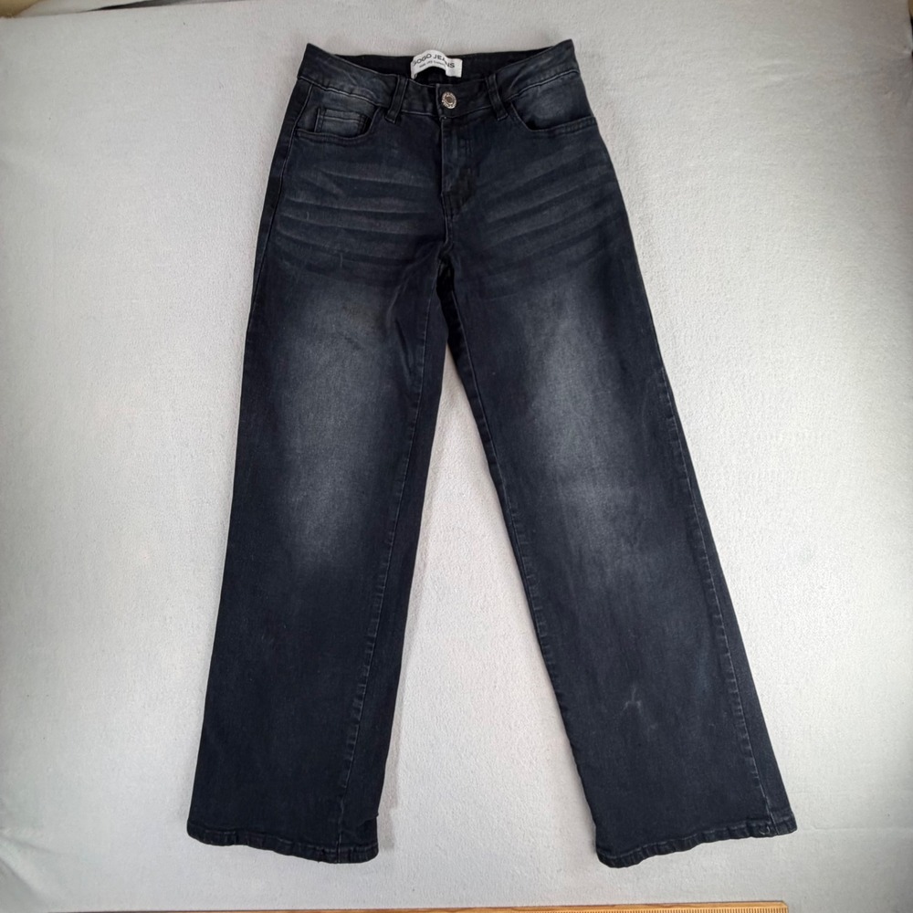 GOGO Jeans Juniors 1/25 Black Wide Leg Faded Denim Jeans Y2K 2000s Style